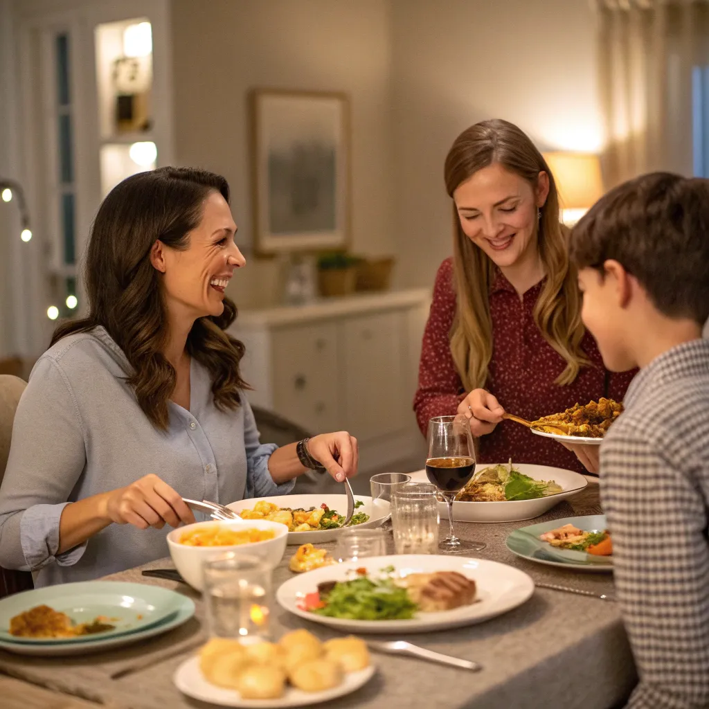 Emily sharing a meal with her family